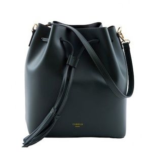 Camelia Roma Black Leather Bucket Bag